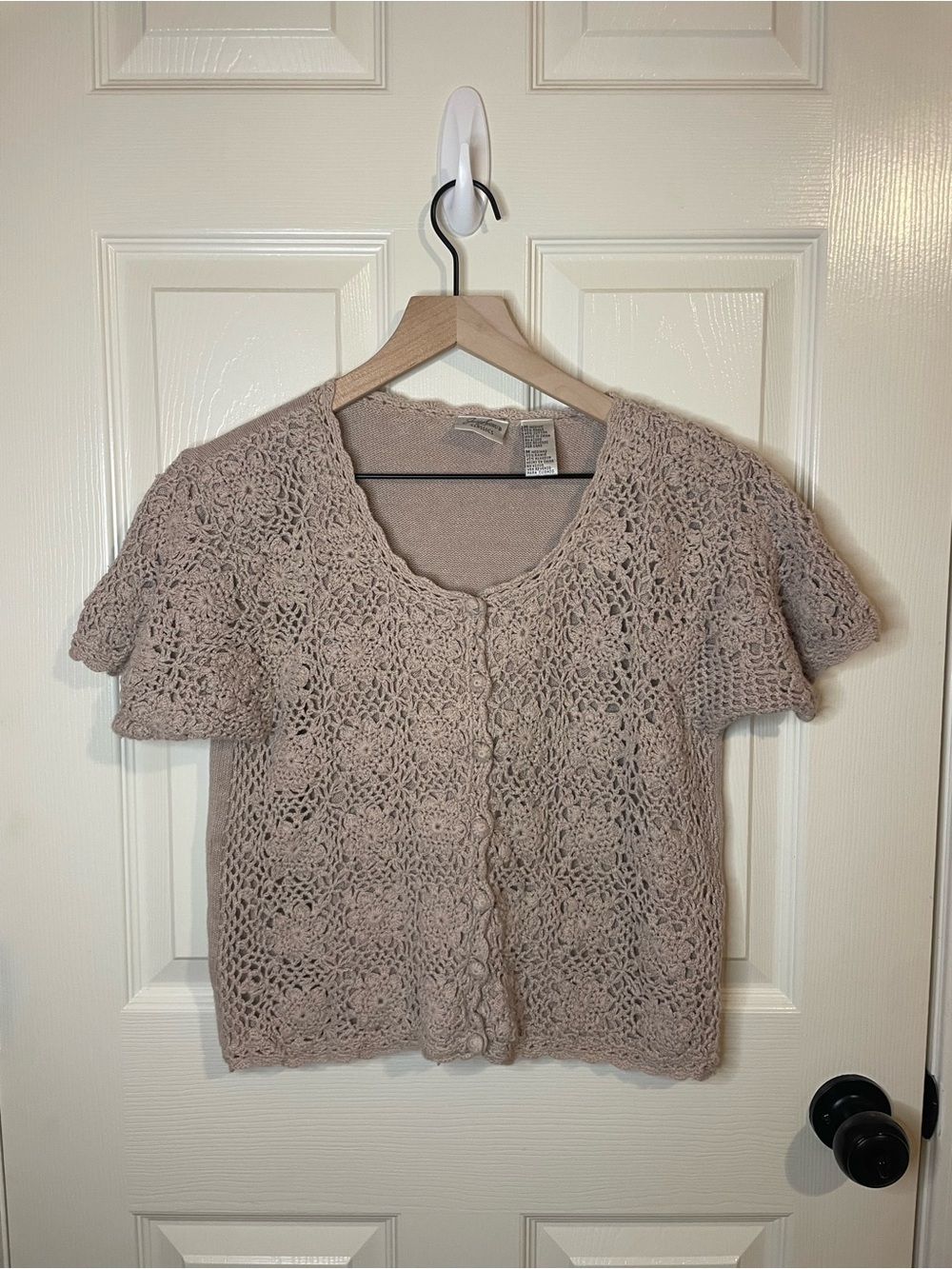 Jaclyn Smith Vintage Crocheted Blouse in Beige Cottagecore Size Medium